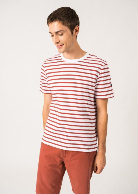 Plouider striped t-shirt - round neck, in cotton jersey (NEIGE/TERRACOTA)