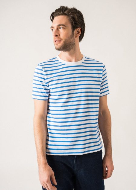 Plouider striped t-shirt - round neck, in cotton jersey (NEIGE/MER)
